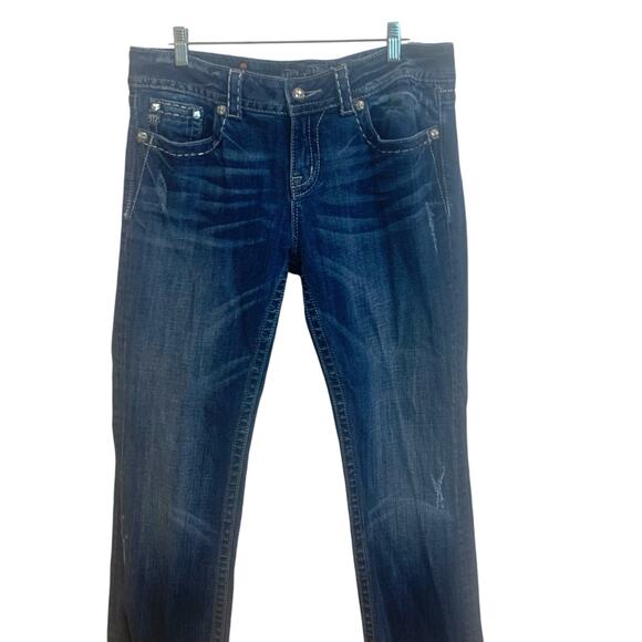 Miss Me sz‎ 31 Easy Boot Rhinestone embellished Fleur De Lis Jeans - Picture 6 of 14